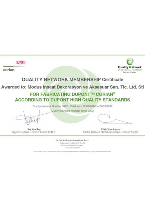 Dupont Quality Network Certificate
